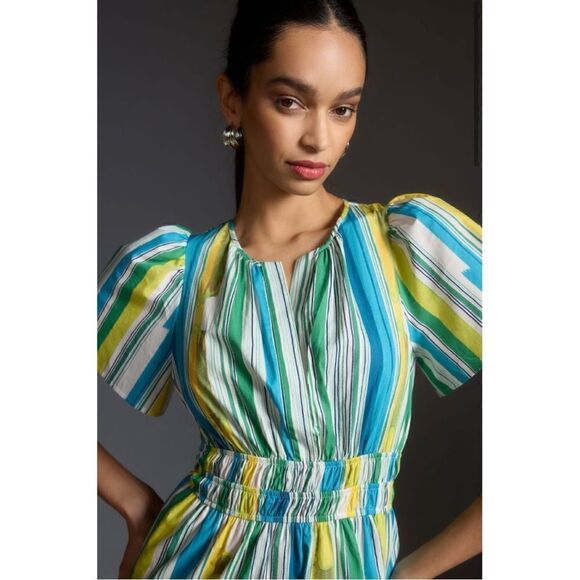 NEW Anthropologie The Somerset Stripe Tiered Smocked Mini Summer Dress X-Small - Picture 2 of 4